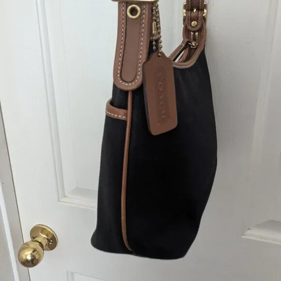 Coach vintage Cavas Leather  Shoulder Bag Crossbody Black Brown - Picture 4 of 16